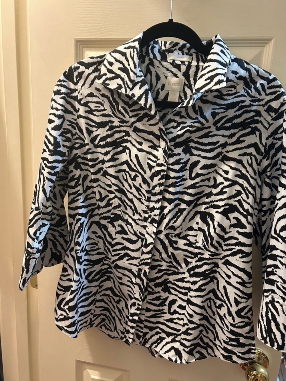 Chico's Black and White Zebra Print Button-Up Blouse